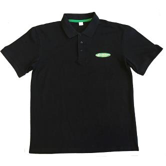 Polo, black with green neck tape, size M