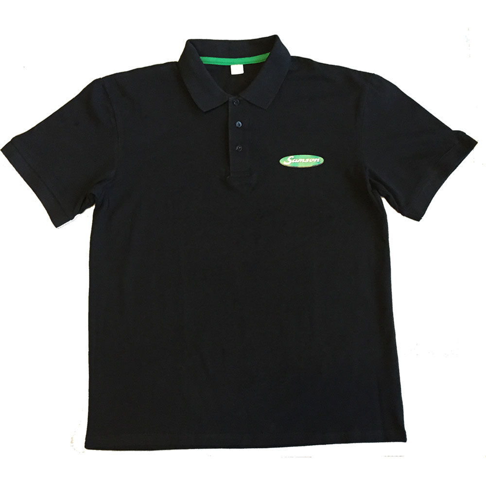 Polo, black with green neck tape, size XXL
